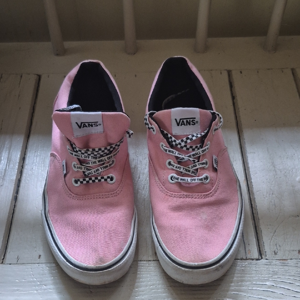 Vans Pink Canvas Shoes with Checkered Laces